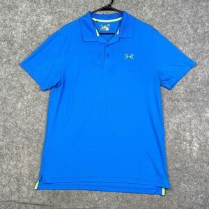 Under Armour Heatgear Blue Stretch Polo Shirt Size Large Loose Fit Performance